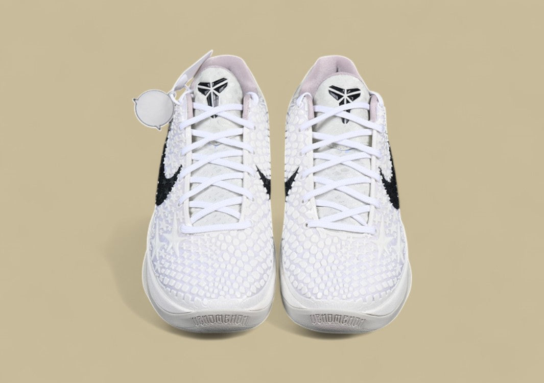 Nike Zoom Kobe Low Protro "Halo" Triple White Basketball Shoe with Black Heel Detail