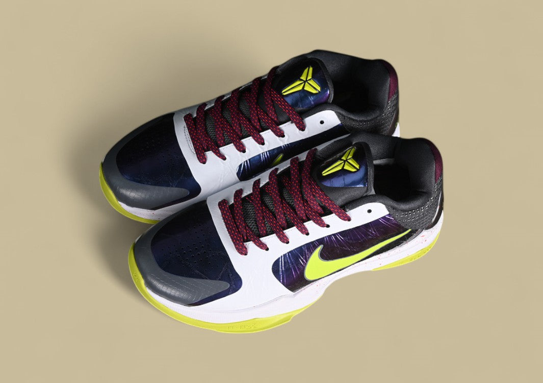 Nike Zoom Kobe "Purple Cyber White Black" Dynamic Low-Top Basketball Sneaker with Vibrant Neon Accents