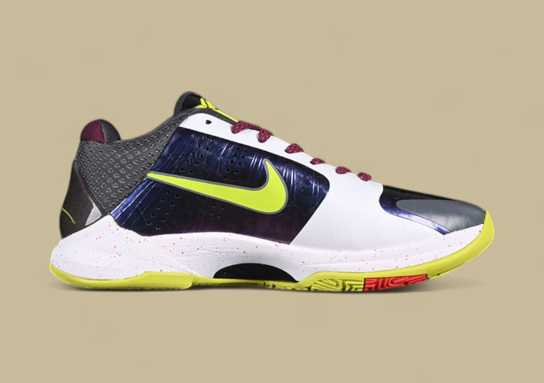 Nike Zoom Kobe "Purple Cyber White Black" Dynamic Low-Top Basketball Sneaker with Vibrant Neon Accents