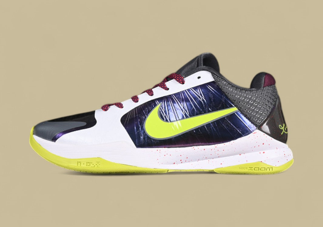 Nike Zoom Kobe "Purple Cyber White Black" Dynamic Low-Top Basketball Sneaker with Vibrant Neon Accents