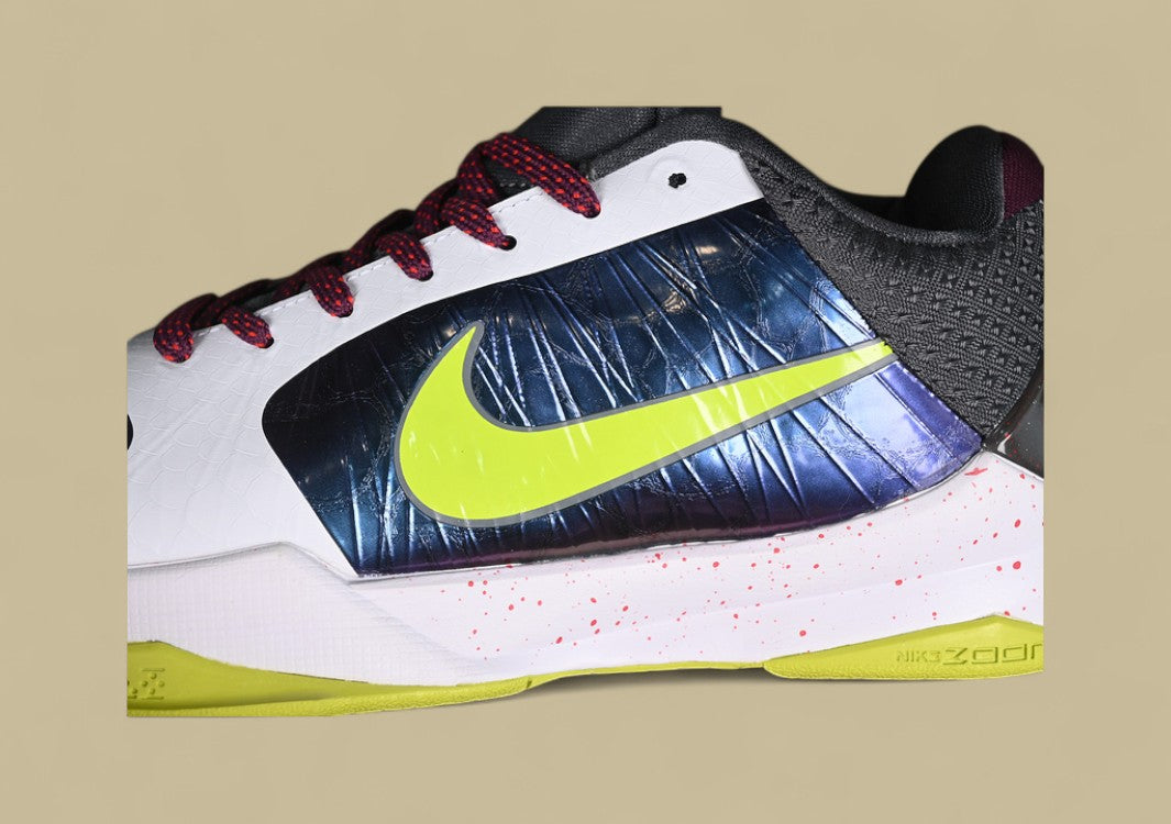Nike Zoom Kobe "Purple Cyber White Black" Dynamic Low-Top Basketball Sneaker with Vibrant Neon Accents