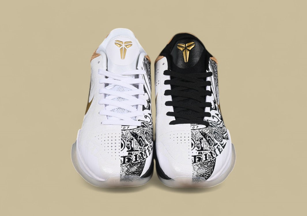 Nike Zoom Kobe "White Metallic Gold Black" Bold Low-Top Basketball Shoe with Graphic Print and Luxe Accents