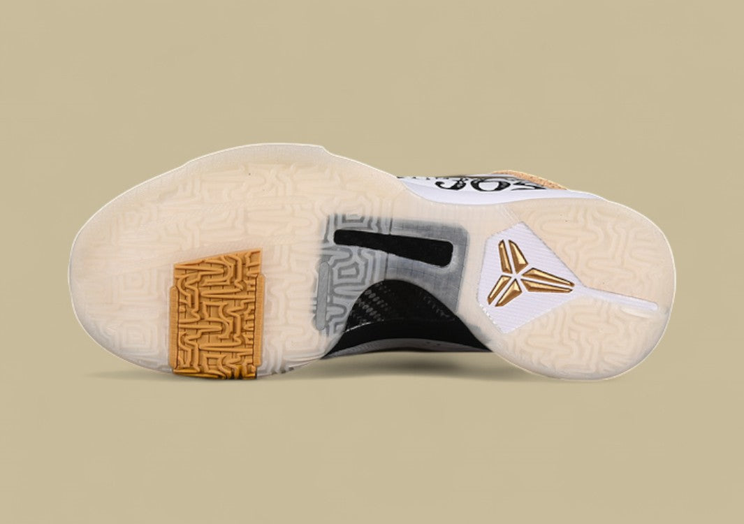 Nike Zoom Kobe "White Metallic Gold Black" Bold Low-Top Basketball Shoe with Graphic Print and Luxe Accents