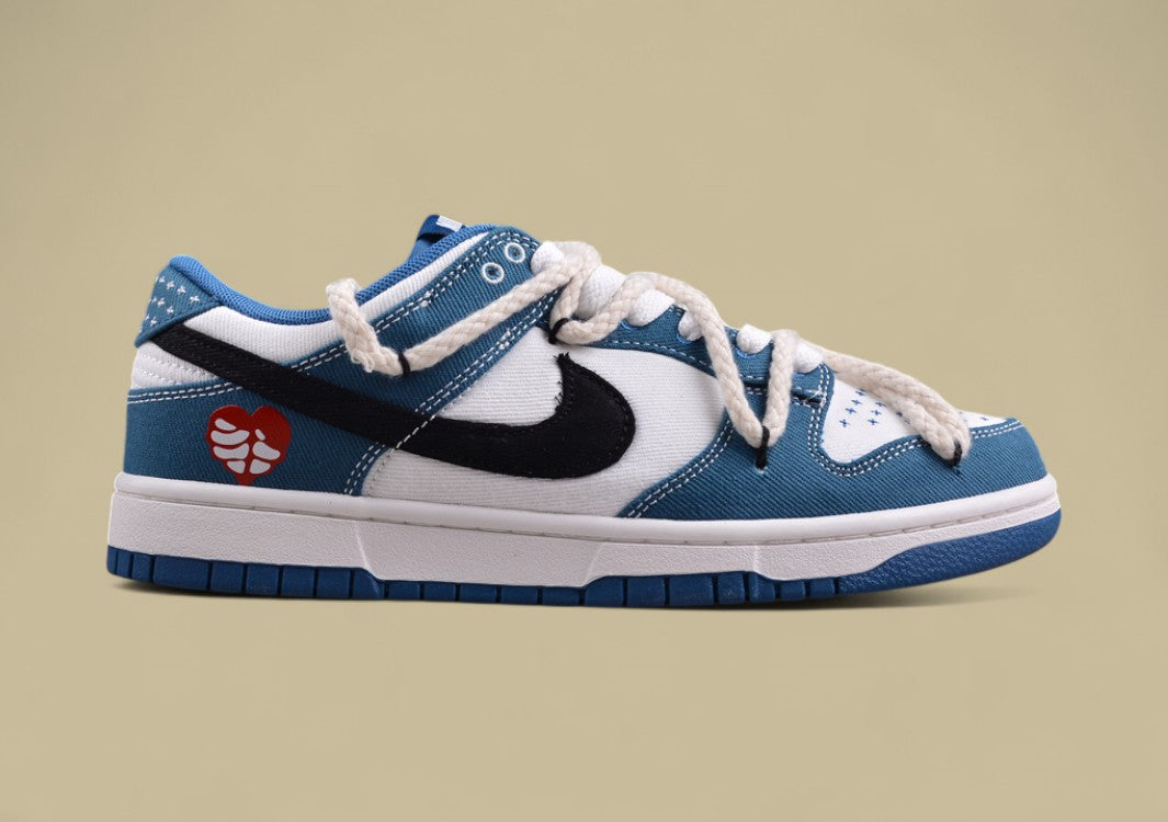 Nk Dunk Low Black and White Blue High Street Style Sashiko Embroidery Hemp Rope Deconstruction Sb Strap Low-top Casual Sneakers