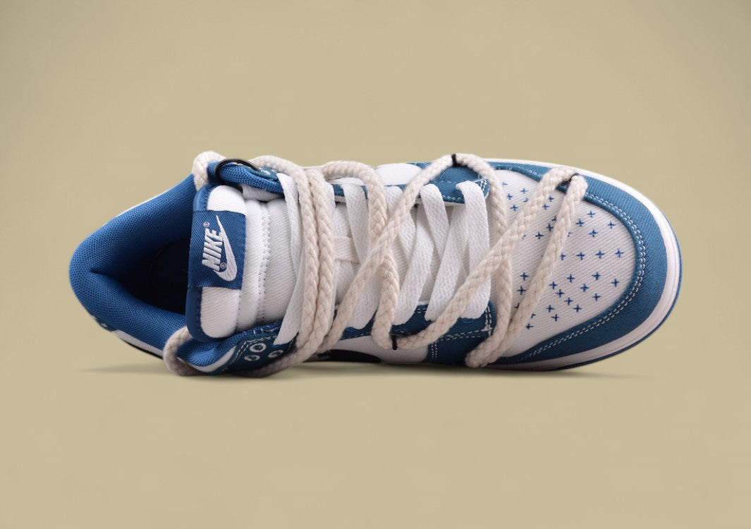 Nk Dunk Low Black and White Blue High Street Style Sashiko Embroidery Hemp Rope Deconstruction Sb Strap Low-top Casual Sneakers