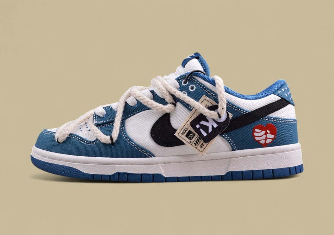 Nk Dunk Low Black and White Blue High Street Style Sashiko Embroidery Hemp Rope Deconstruction Sb Strap Low-top Casual Sneakers