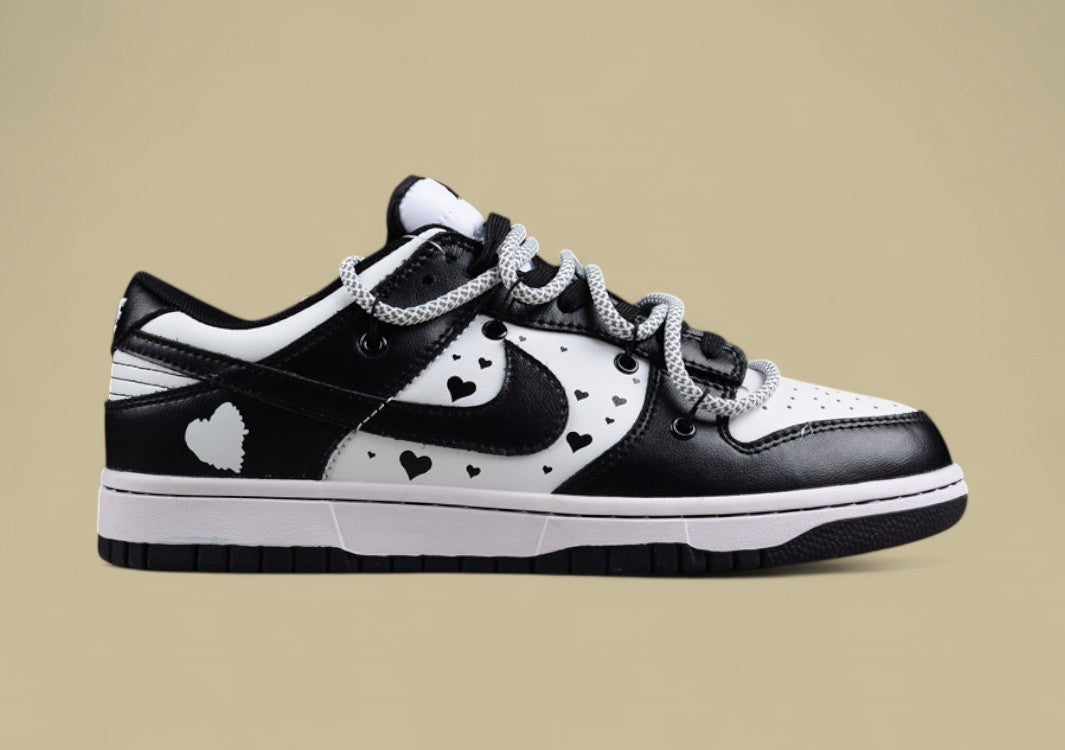 Nk Dunk Low Black and White Panda Valentine's Day Custom Deconstructed Lace-up Casual Sneakers