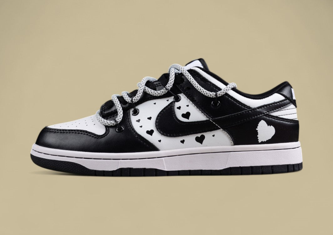 Nk Dunk Low Black and White Panda Valentine's Day Custom Deconstructed Lace-up Casual Sneakers
