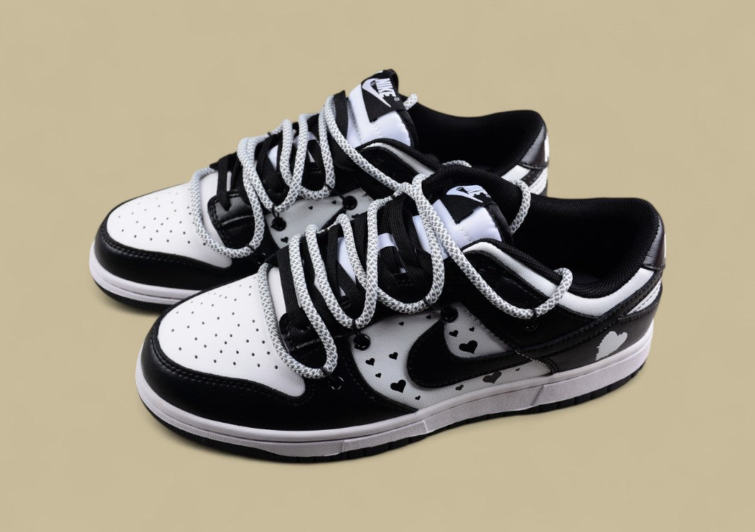 Nk Dunk Low Black and White Panda Valentine's Day Custom Deconstructed Lace-up Casual Sneakers