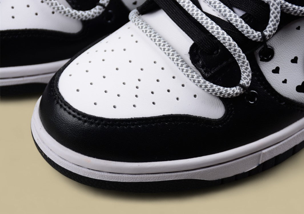 Nk Dunk Low Black and White Panda Valentine's Day Custom Deconstructed Lace-up Casual Sneakers