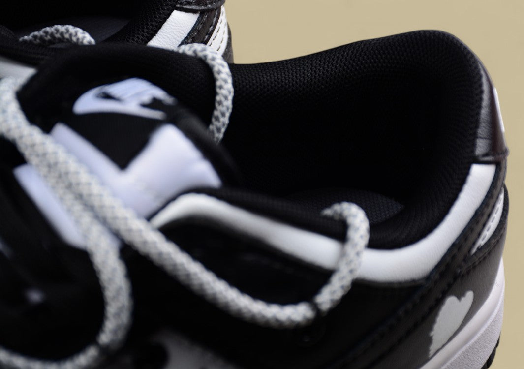 Nk Dunk Low Black and White Panda Valentine's Day Custom Deconstructed Lace-up Casual Sneakers