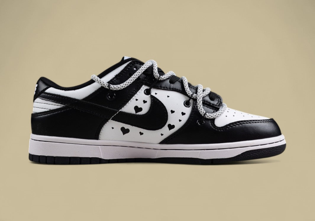 Nk Dunk Low Black and White Panda Valentine's Day Custom Deconstructed Lace-up Casual Sneakers
