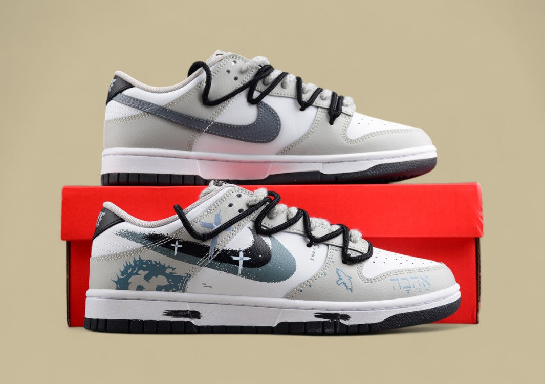 Nk Dunk Low Brush Graffiti Black and White Gray Cross Sb Strap Low-top Casual Sneakers