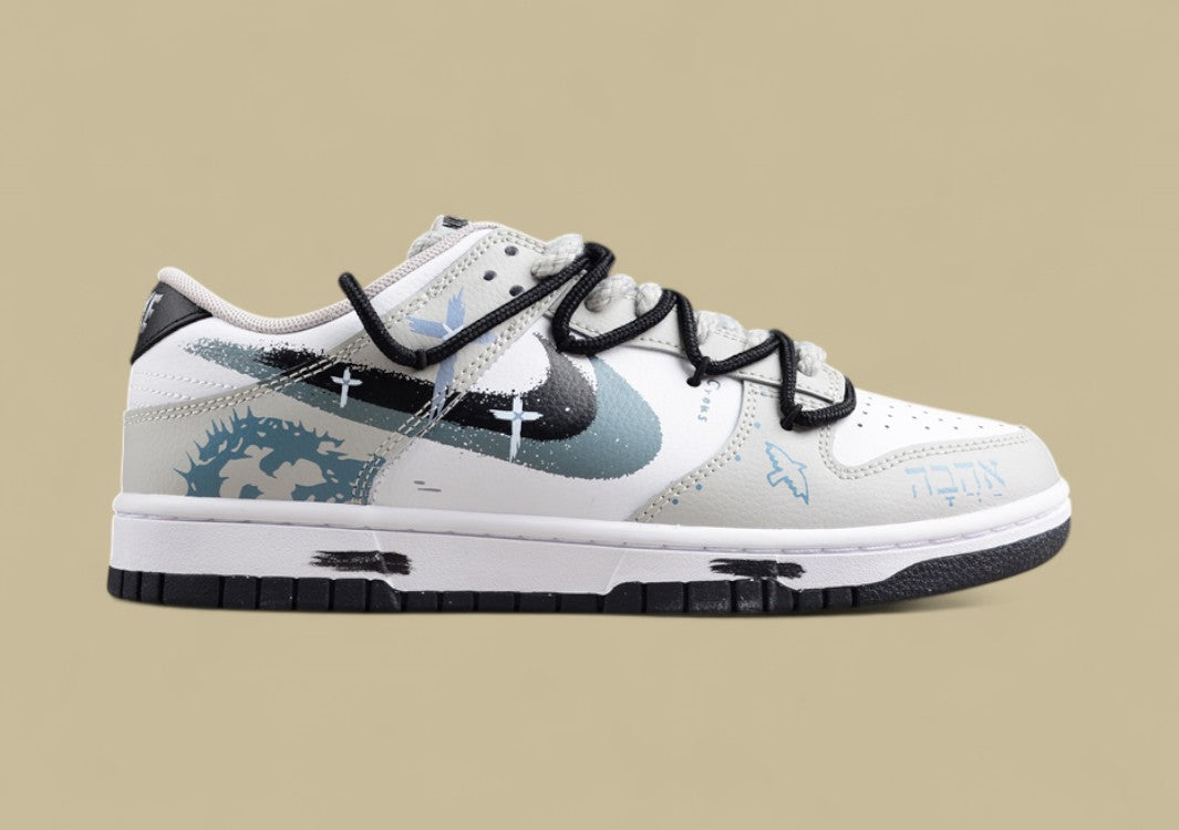 Nk Dunk Low Brush Graffiti Black and White Gray Cross Sb Strap Low-top Casual Sneakers