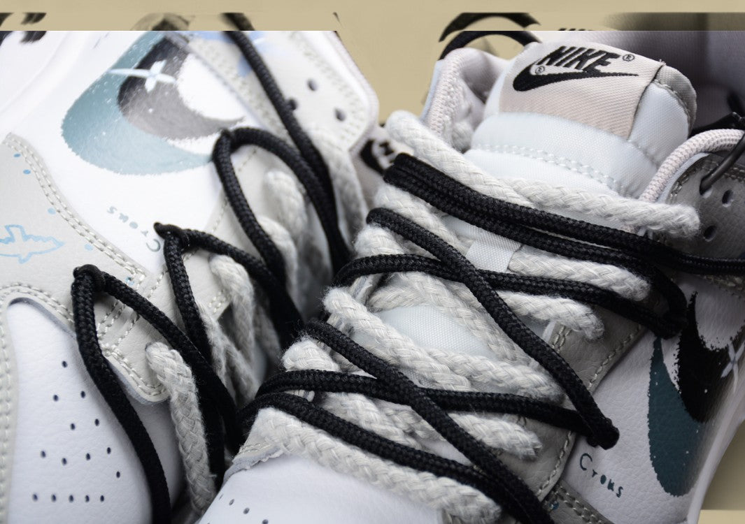 Nk Dunk Low Brush Graffiti Black and White Gray Cross Sb Strap Low-top Casual Sneakers