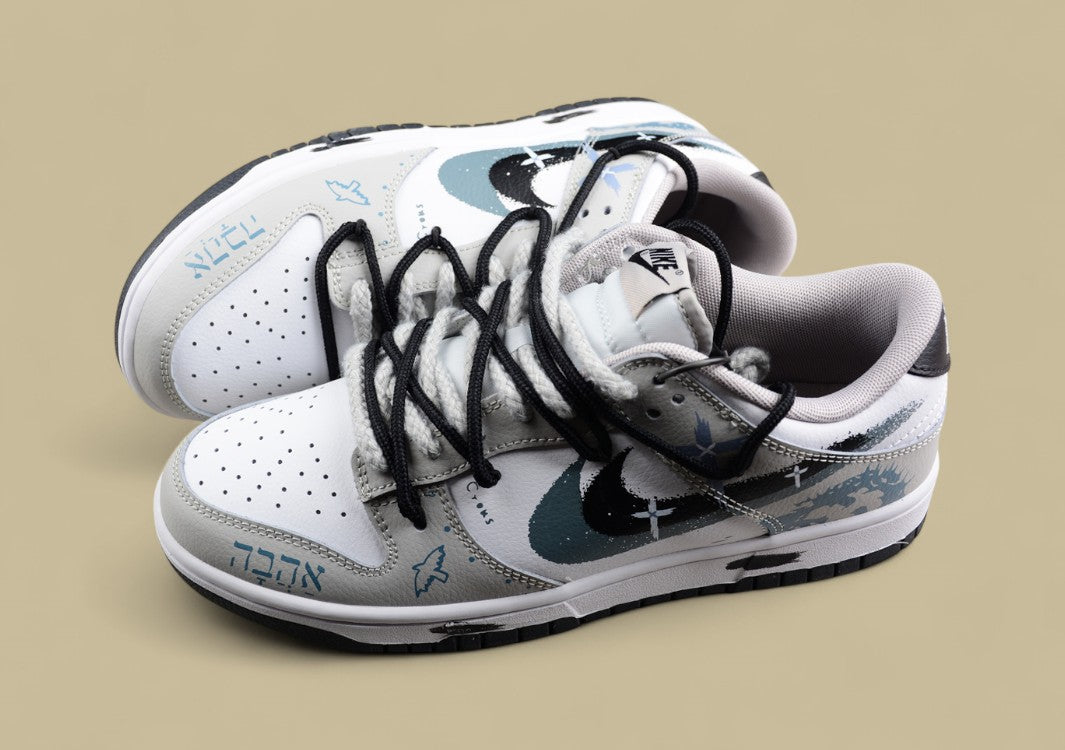 Nk Dunk Low Brush Graffiti Black and White Gray Cross Sb Strap Low-top Casual Sneakers