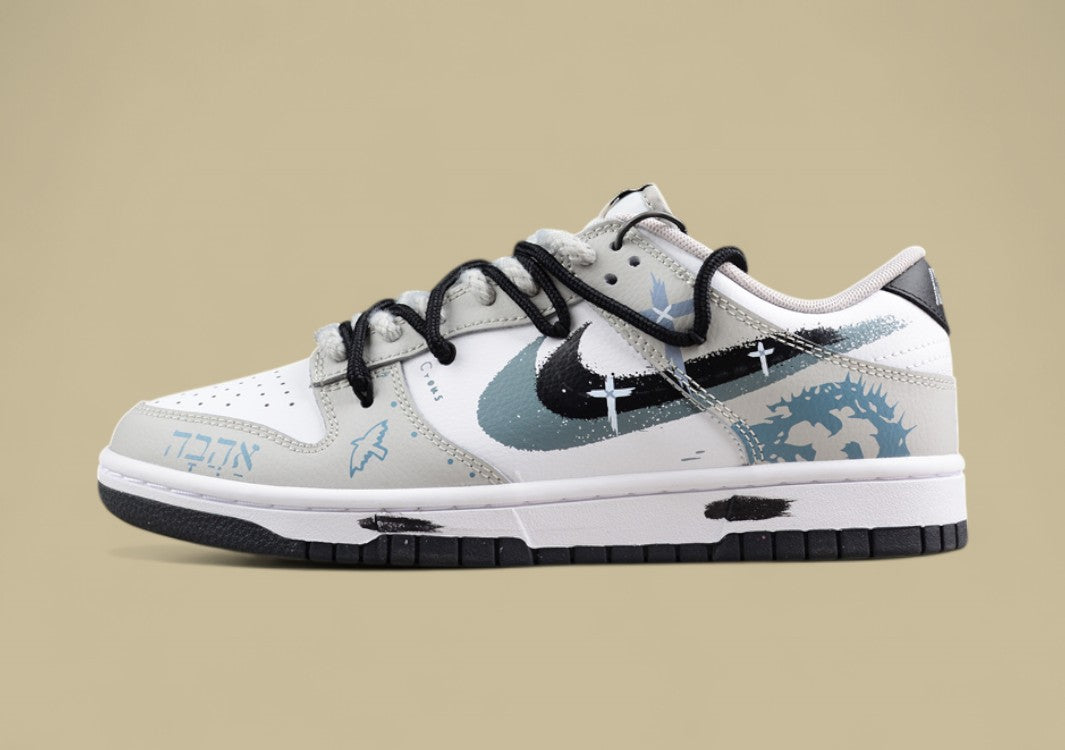 Nk Dunk Low Brush Graffiti Black and White Gray Cross Sb Strap Low-top Casual Sneakers