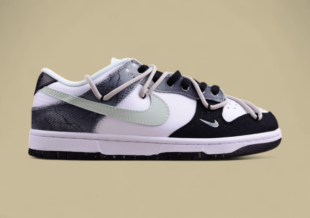 Nk Dunk Low Dark Pattern High Street Style Black and White Green Sb Strap Low-top Casual Sneakers