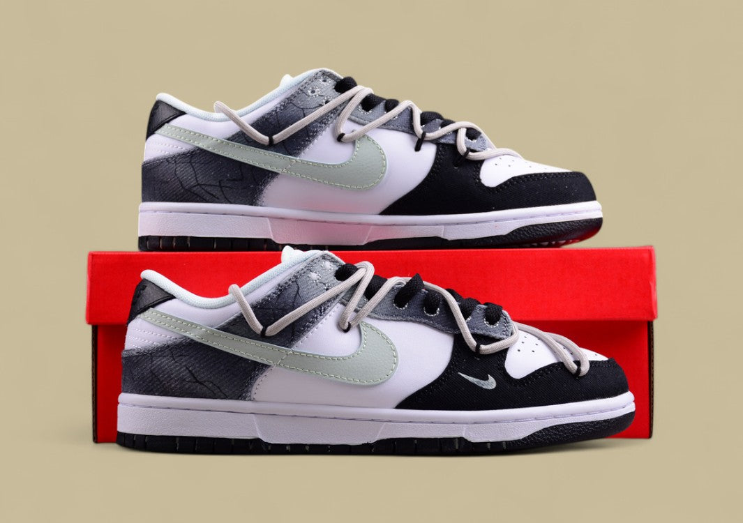 Nk Dunk Low Dark Pattern High Street Style Black and White Green Sb Strap Low-top Casual Sneakers