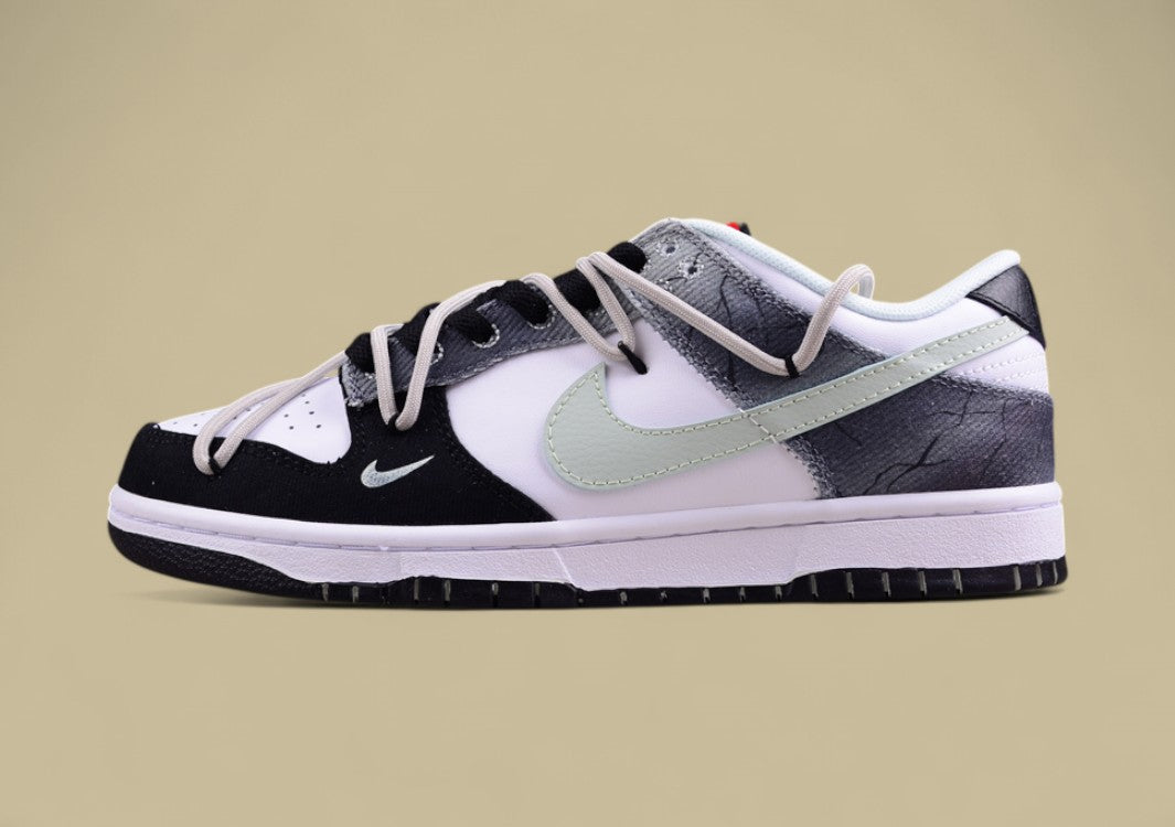 Nk Dunk Low Dark Pattern High Street Style Black and White Green Sb Strap Low-top Casual Sneakers