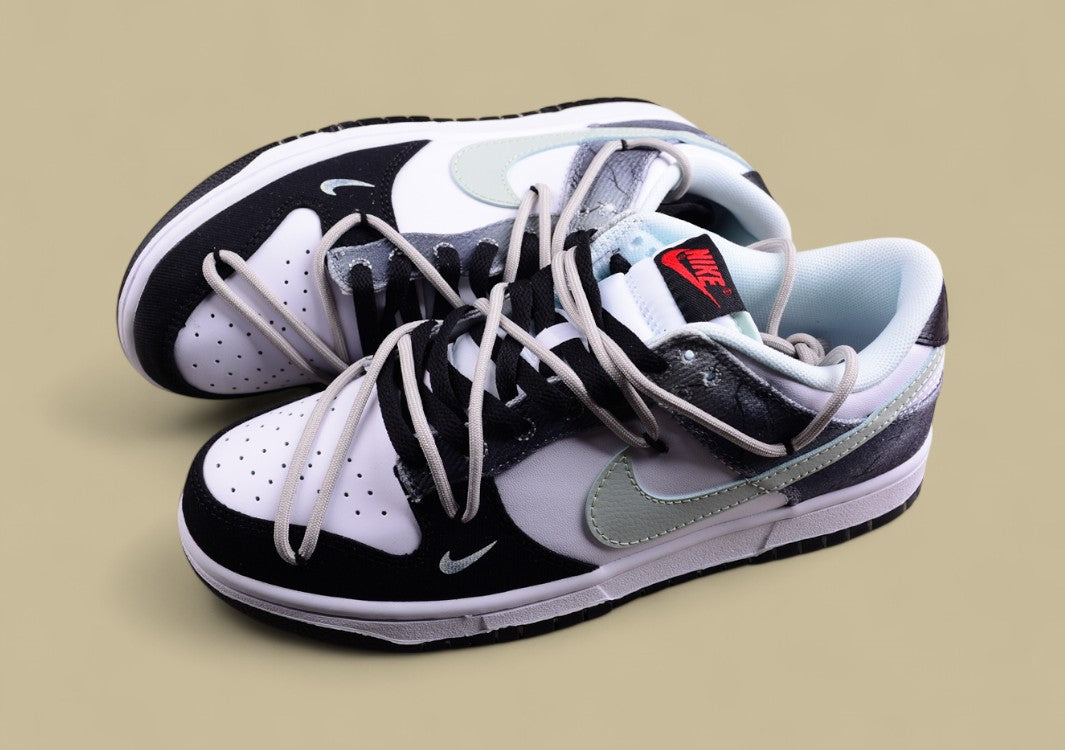 Nk Dunk Low Dark Pattern High Street Style Black and White Green Sb Strap Low-top Casual Sneakers