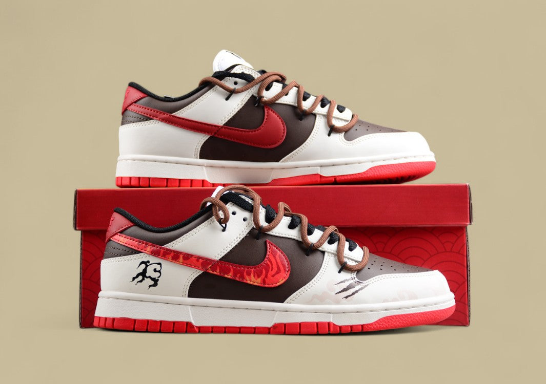 Nk Dunk Low Dragon Year Limited Chinese Style Flame Moire Red Brown SB Strap Low Top Casual Shoes