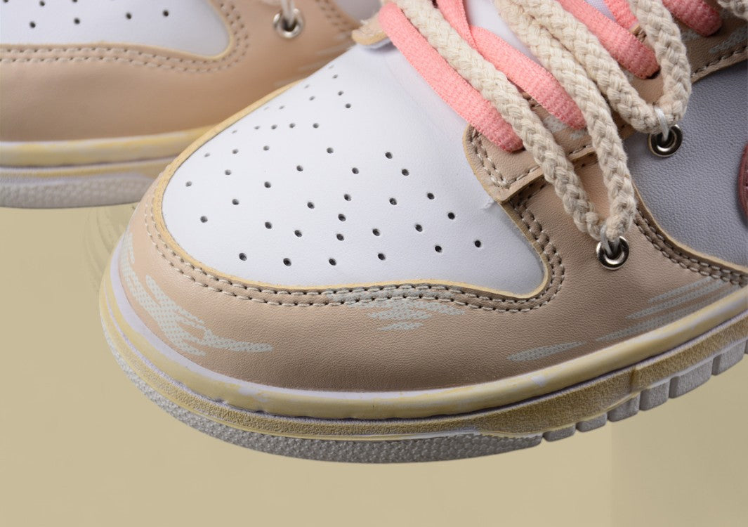 Nk Dunk Low Ess Custom Version Vibe Style Old Oxidation Deconstruction Rose Cloth Patch Low-top Casual Sneakers