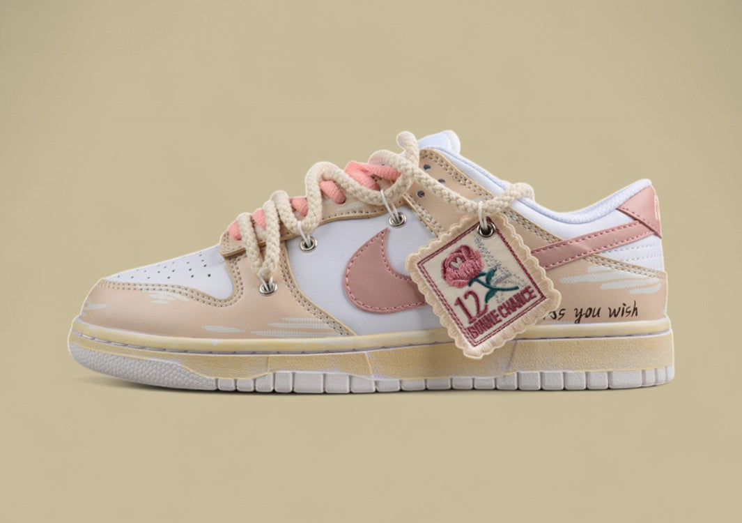 Nk Dunk Low Ess Custom Version Vibe Style Old Oxidation Deconstruction Rose Cloth Patch Low-top Casual Sneakers