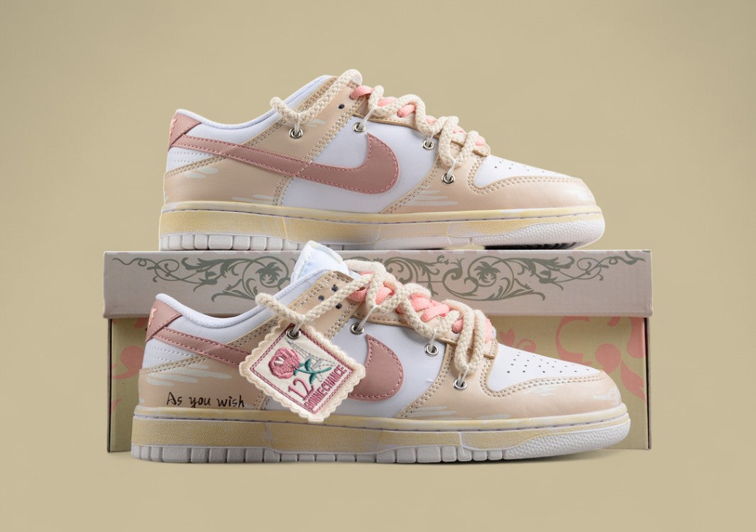 Nk Dunk Low Ess Custom Version Vibe Style Old Oxidation Deconstruction Rose Cloth Patch Low-top Casual Sneakers