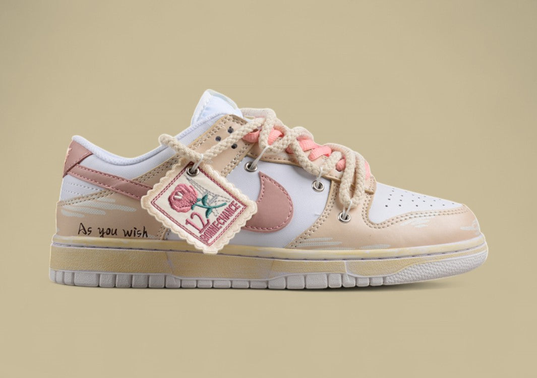 Nk Dunk Low Ess Custom Version Vibe Style Old Oxidation Deconstruction Rose Cloth Patch Low-top Casual Sneakers