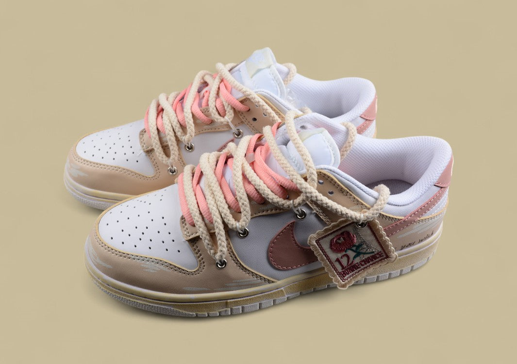 Nk Dunk Low Ess Custom Version Vibe Style Old Oxidation Deconstruction Rose Cloth Patch Low-top Casual Sneakers