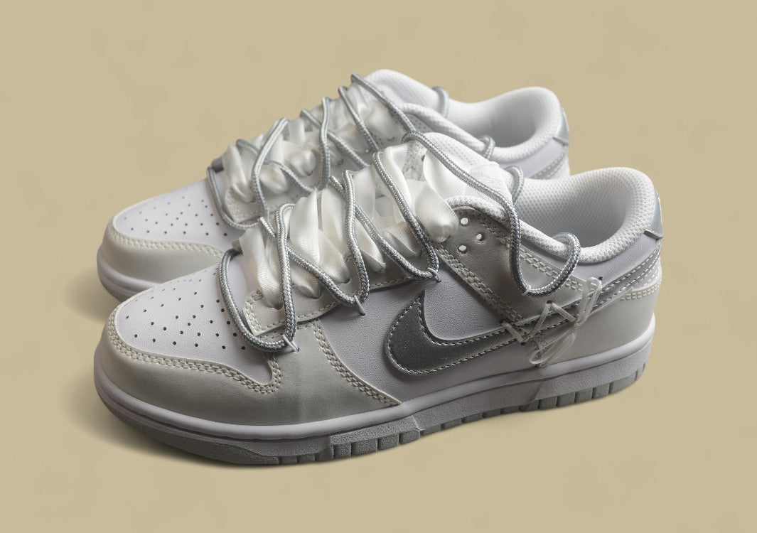 Nk Dunk Low Fresh Silver Ballet Ribbon SB Strap Low Top Casual Shoes