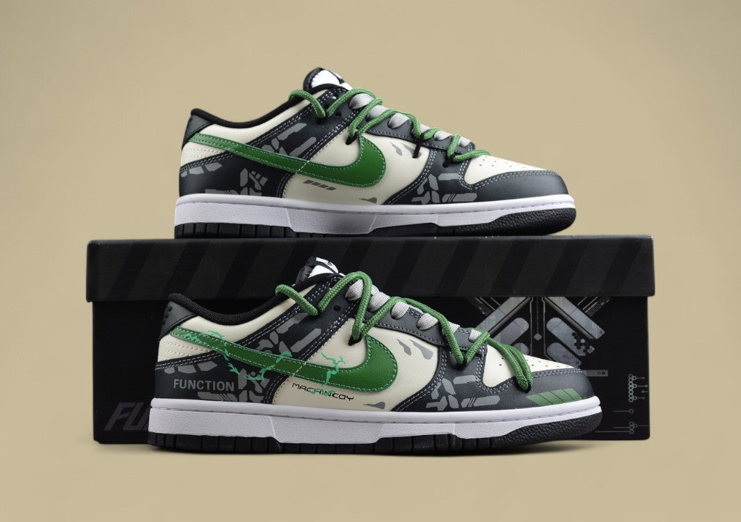 Nk Dunk Low Fzbb Functional Theme Mechanical Gray Rice Green Sb Strap Low-top Casual Sneakers