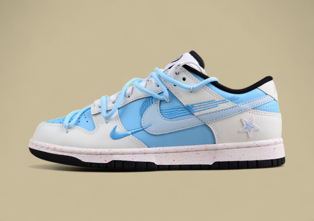 Nike Dunk Low "Multi Color Vitality" – Custom Deconstructed Strap Sneakers with Triple Swoosh