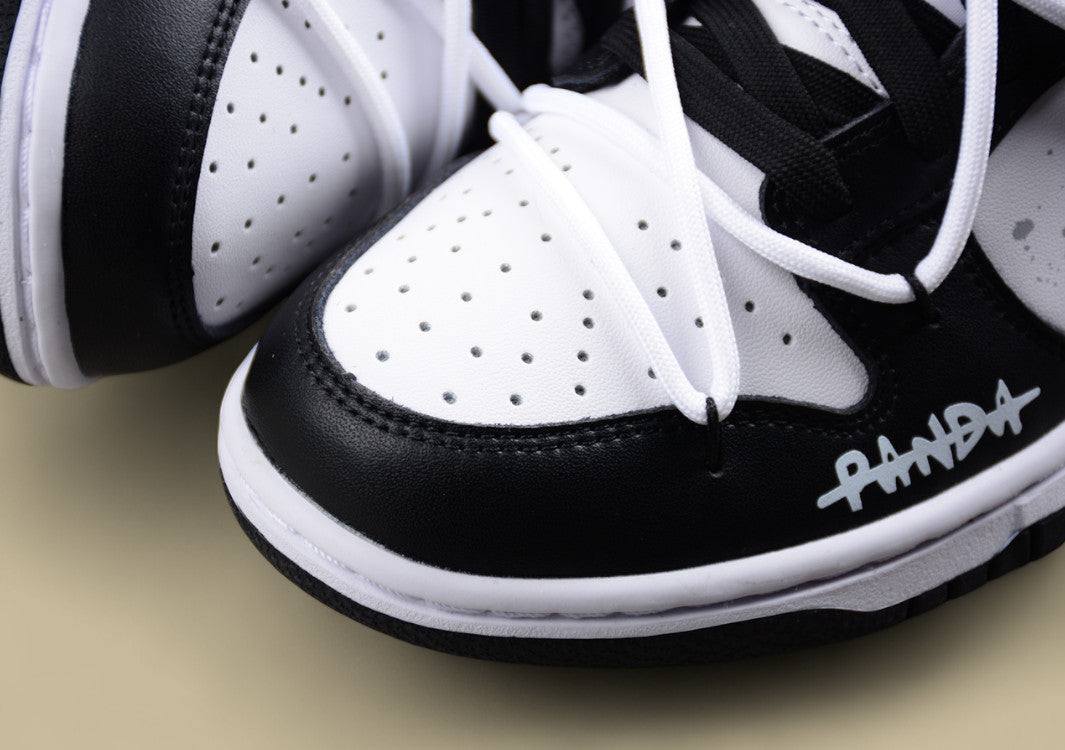 Nk Dunk Low "Panda" Black and White Panda Custom Deconstructed Lace-up Casual Sneakers