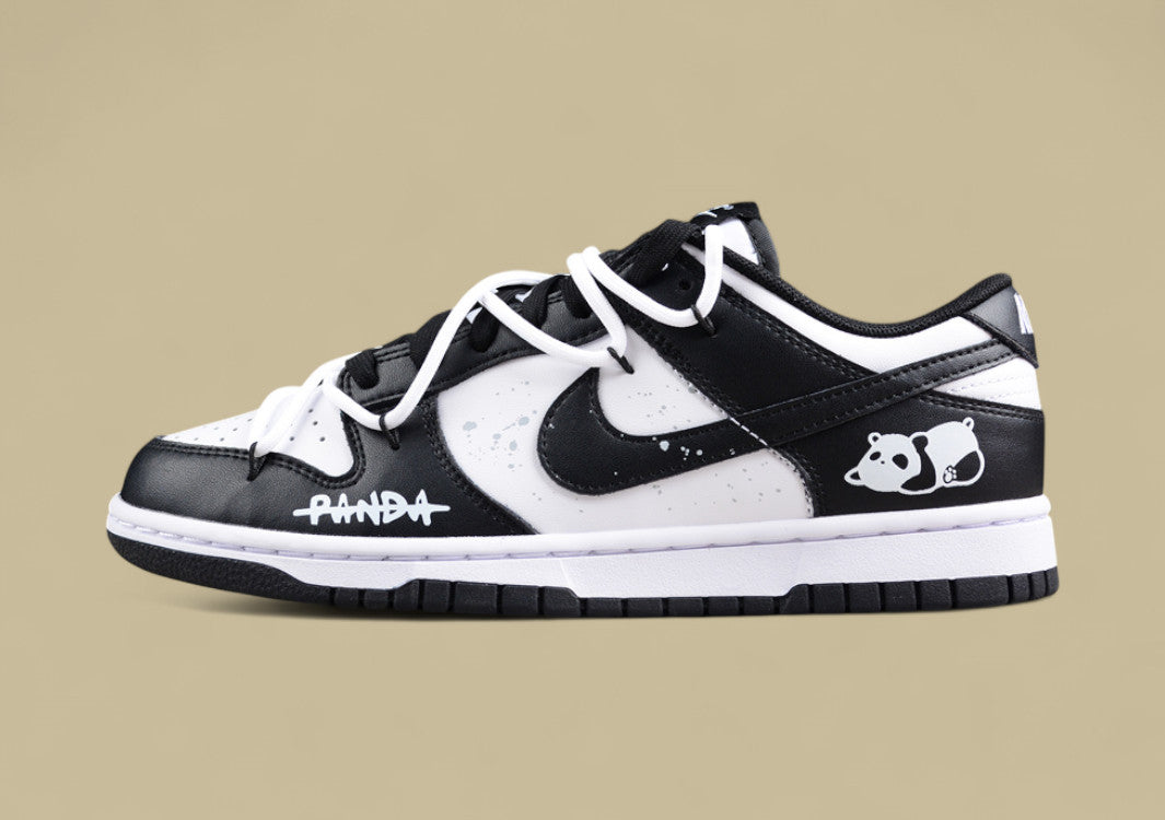 Nk Dunk Low "Panda" Black and White Panda Custom Deconstructed Lace-up Casual Sneakers