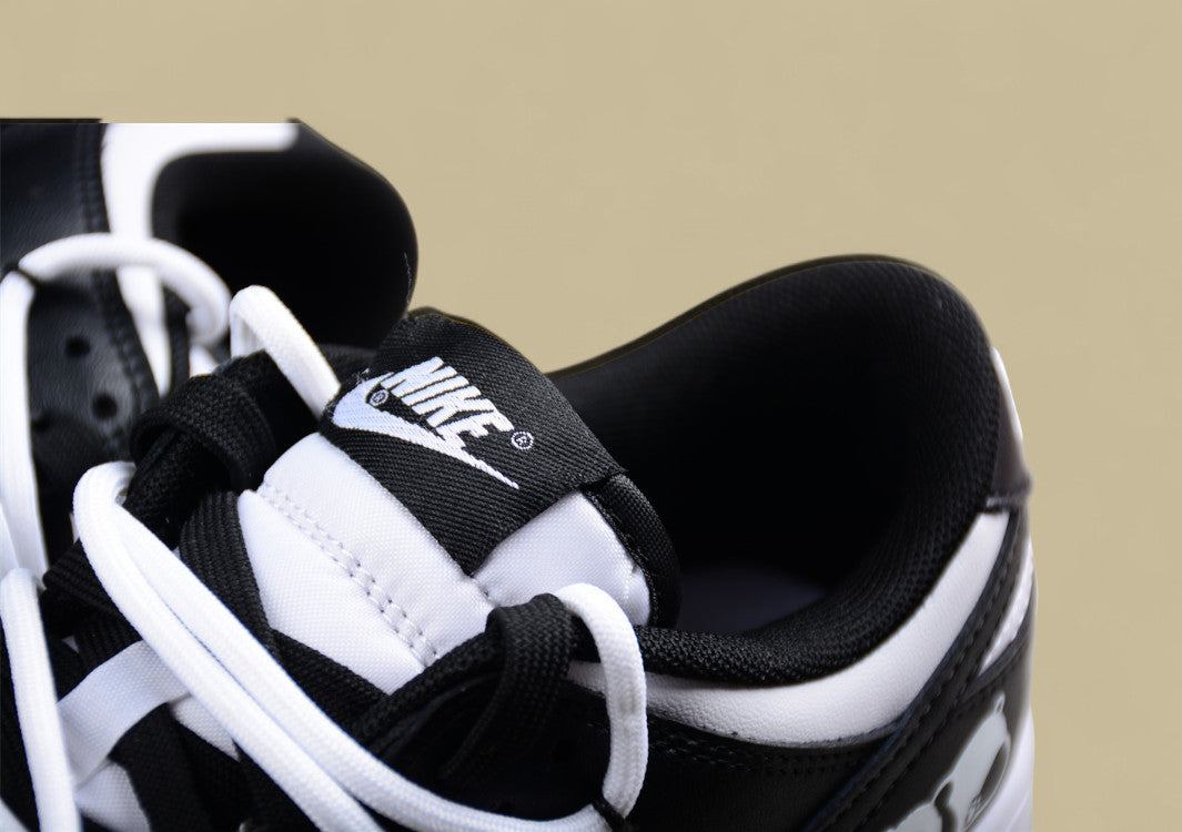Nk Dunk Low "Panda" Black and White Panda Custom Deconstructed Lace-up Casual Sneakers