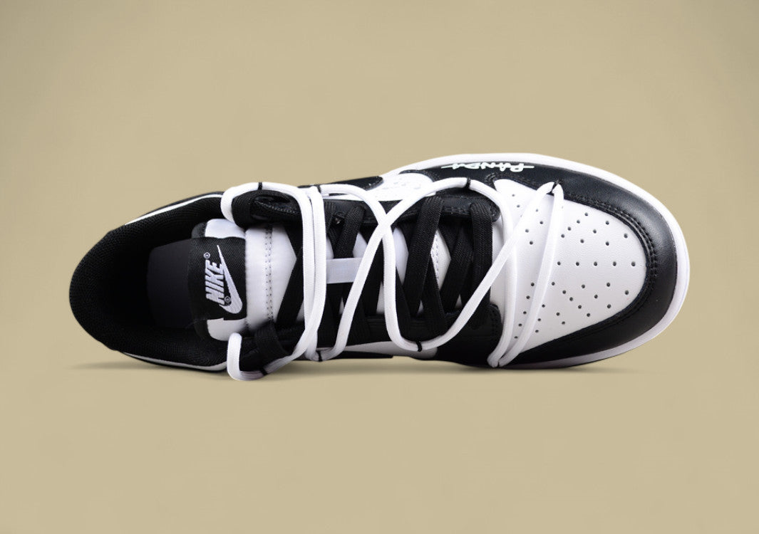 Nk Dunk Low "Panda" Black and White Panda Custom Deconstructed Lace-up Casual Sneakers