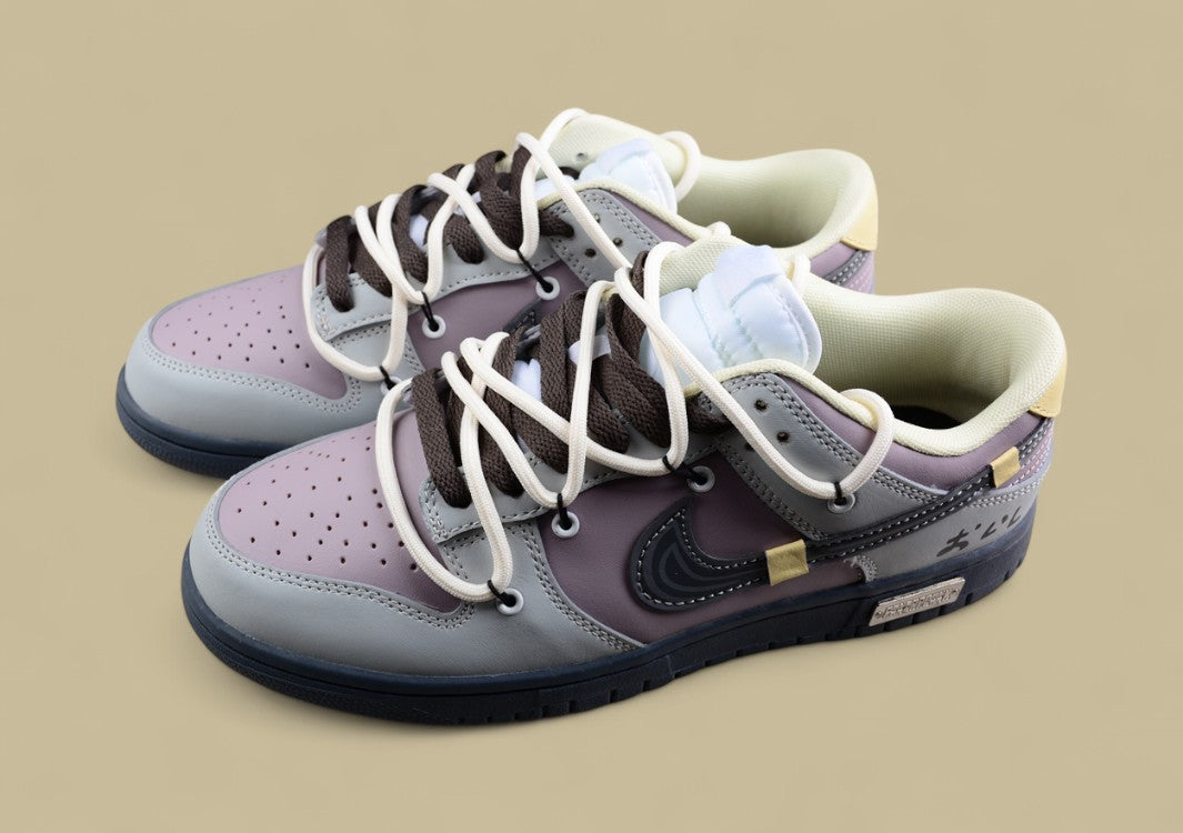 Nk Dunk Low Purple Gray Limited Edition Deconstructed Strap Casual Sneakers