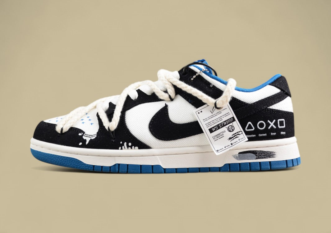 Nk Dunk Low Retro "Industrial Blue" Washed Denim Graffiti Sb Strap Low-top Casual Sneakers