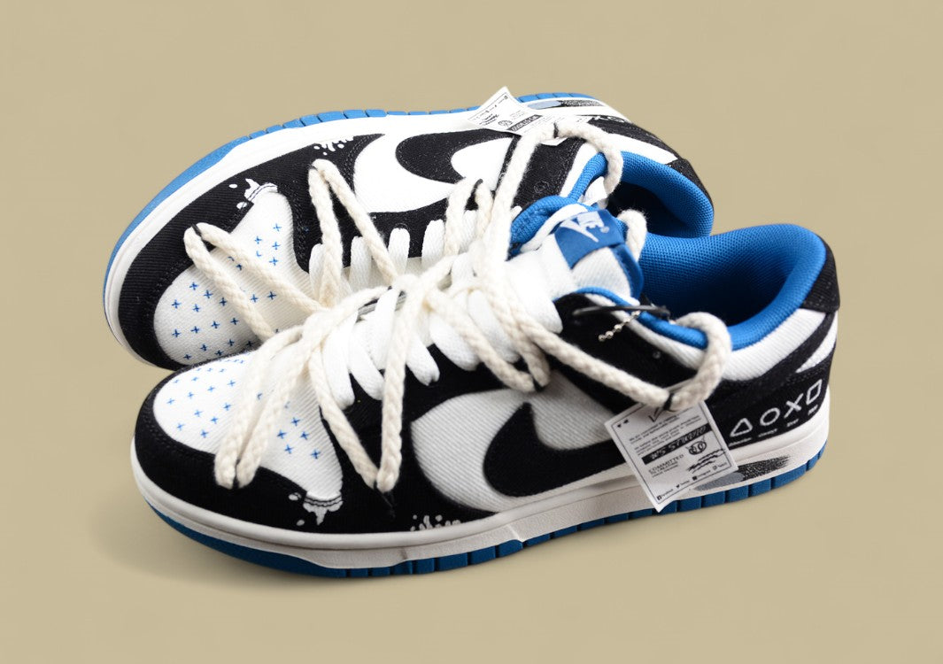 Nk Dunk Low Retro "Industrial Blue" Washed Denim Graffiti Sb Strap Low-top Casual Sneakers