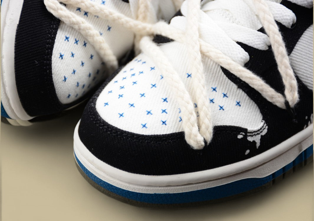 Nk Dunk Low Retro "Industrial Blue" Washed Denim Graffiti Sb Strap Low-top Casual Sneakers