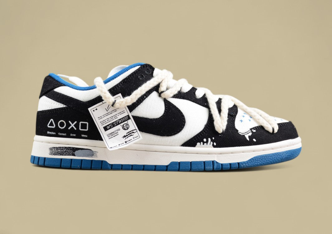 Nk Dunk Low Retro "Industrial Blue" Washed Denim Graffiti Sb Strap Low-top Casual Sneakers