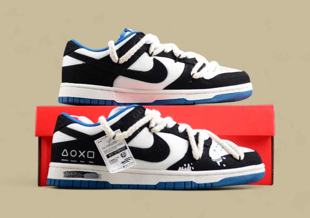 Nk Dunk Low Retro "Industrial Blue" Washed Denim Graffiti Sb Strap Low-top Casual Sneakers