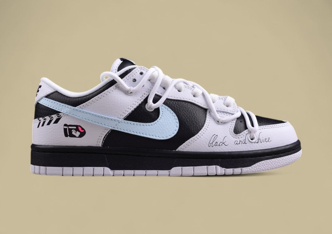 Nk Dunk Low "Reverse Panda" Speed Racing Black and White Panda Graffiti Contrast SB Strap Low Top Casual Shoes