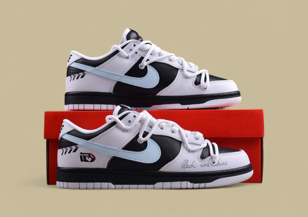 Nk Dunk Low "Reverse Panda" Speed Racing Black and White Panda Graffiti Contrast SB Strap Low Top Casual Shoes
