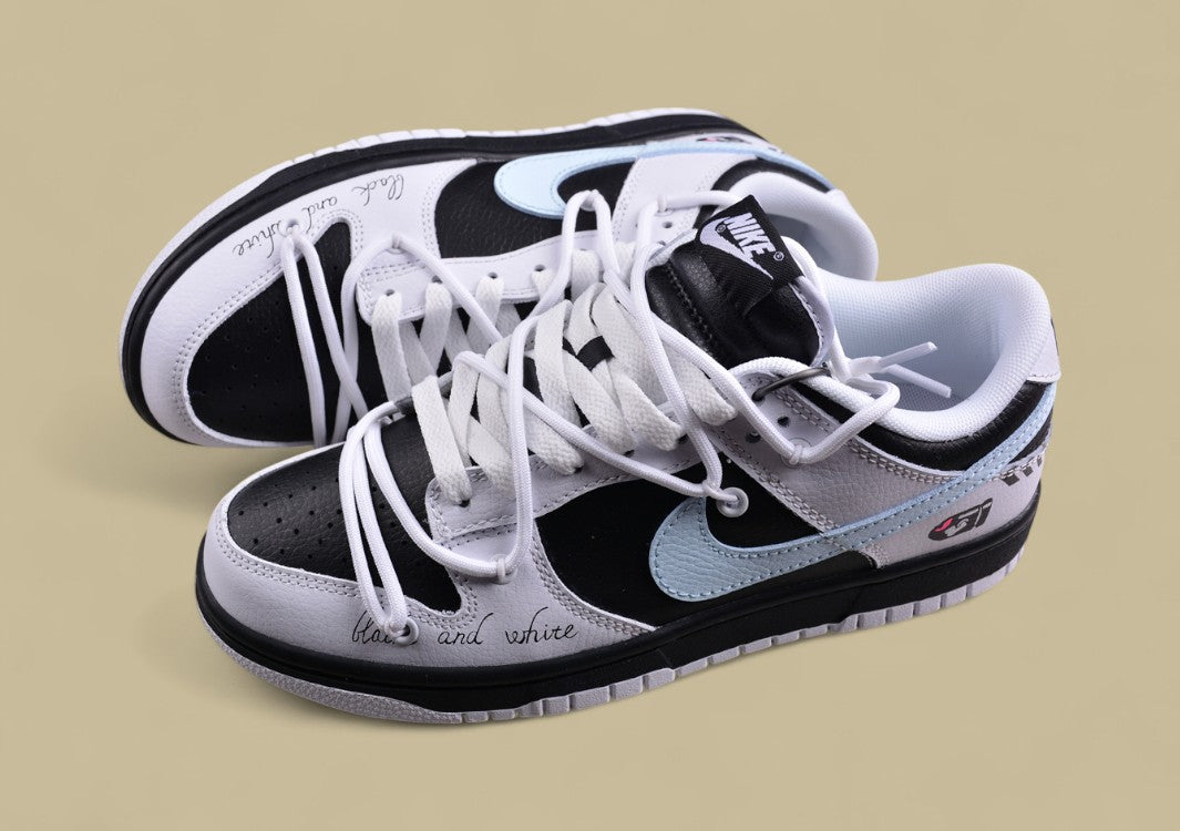 Nk Dunk Low "Reverse Panda" Speed Racing Black and White Panda Graffiti Contrast SB Strap Low Top Casual Shoes