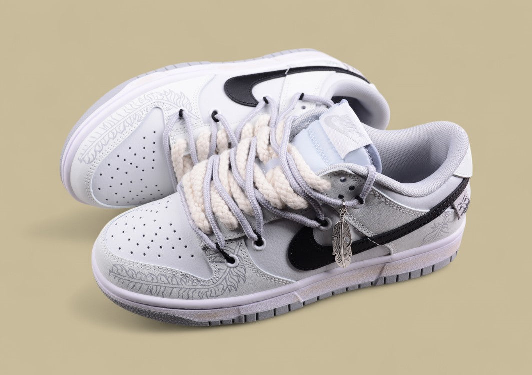 Nk Dunk Low Silver Feather High Street Couple Da Vinci Customized SB Strap Low Top Casual Shoes