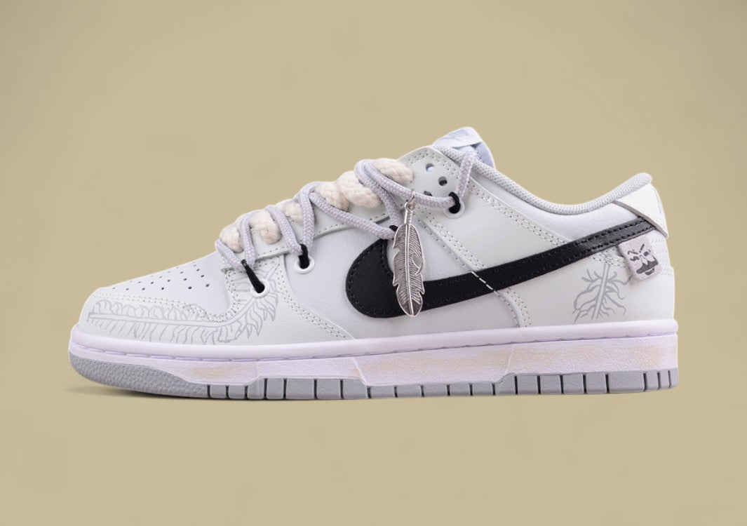 Nk Dunk Low Silver Feather High Street Couple Da Vinci Customized SB Strap Low Top Casual Shoes