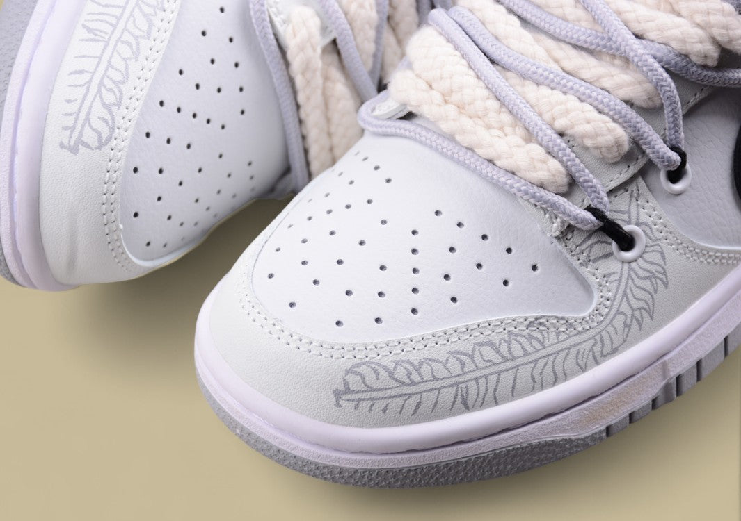 Nk Dunk Low Silver Feather High Street Couple Da Vinci Customized SB Strap Low Top Casual Shoes